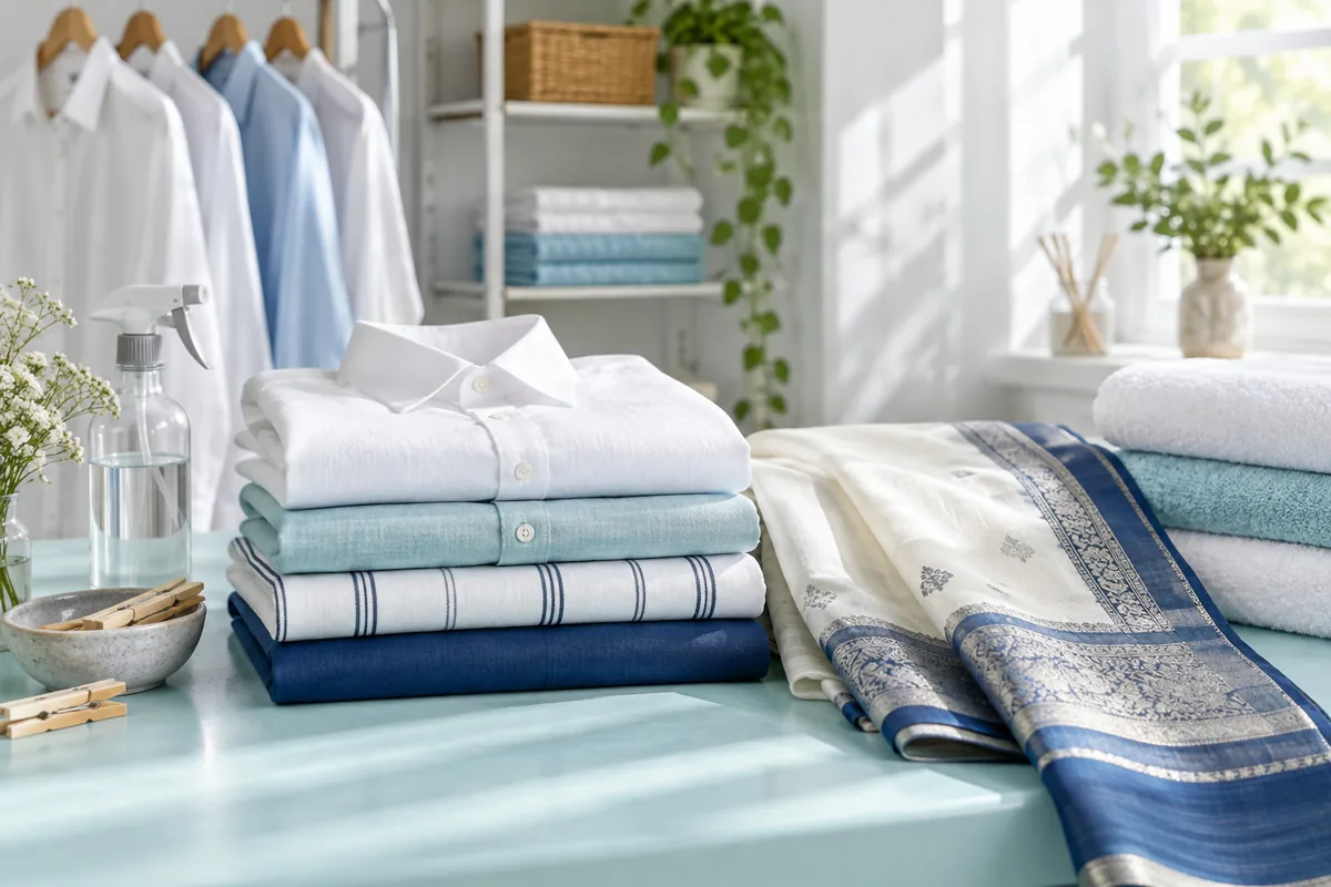 Conceptual image of freshly folded premium garments and linen